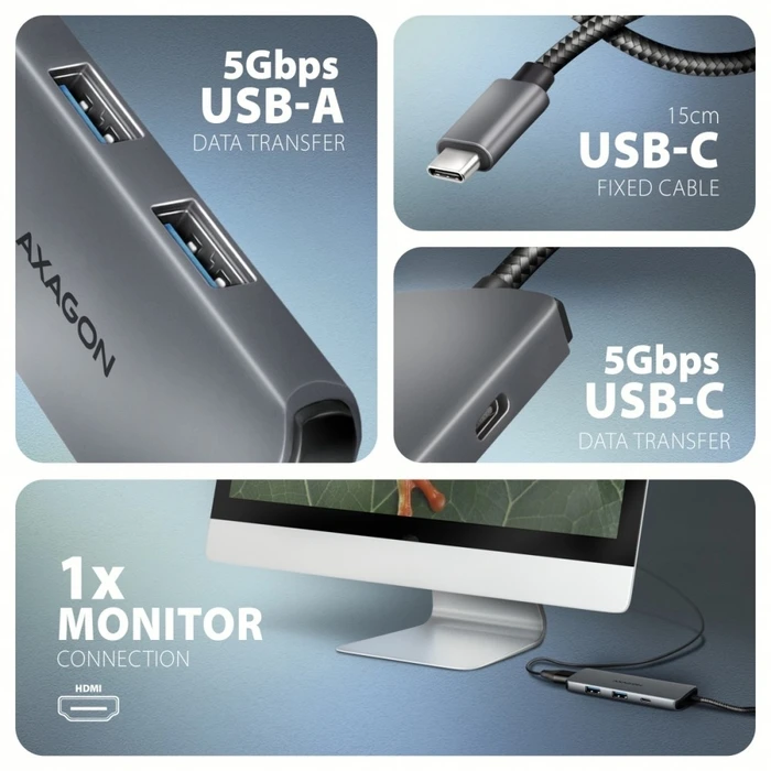 Docking Station Axagon Hmc-5h8k 2xusb-A Hdmi8k 1x Usb-C Pd100w Usb-C