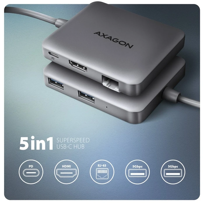 Docking Station Axagon Hmc-5hl 2xusb-A 4k Hdmi Glan Pd100w Usb-C 15cm