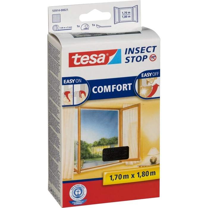 Tesa Σίτα Παραθύρου Insect Stop με Αυτοκόλλητη Ταινία (Velcro) 170x180 cm - Μαύρο - Model 55914