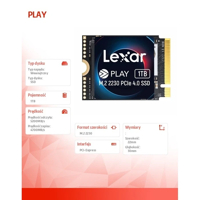 Σκληρός Δίσκος SSD Lexar Play 1tb Pcie4.0 2230 5200/4700mb/S