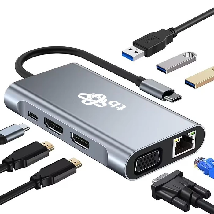 Docking Station Tb 8in1 Usb C Hdmi X2 Usb Vga Rj45 Pd
