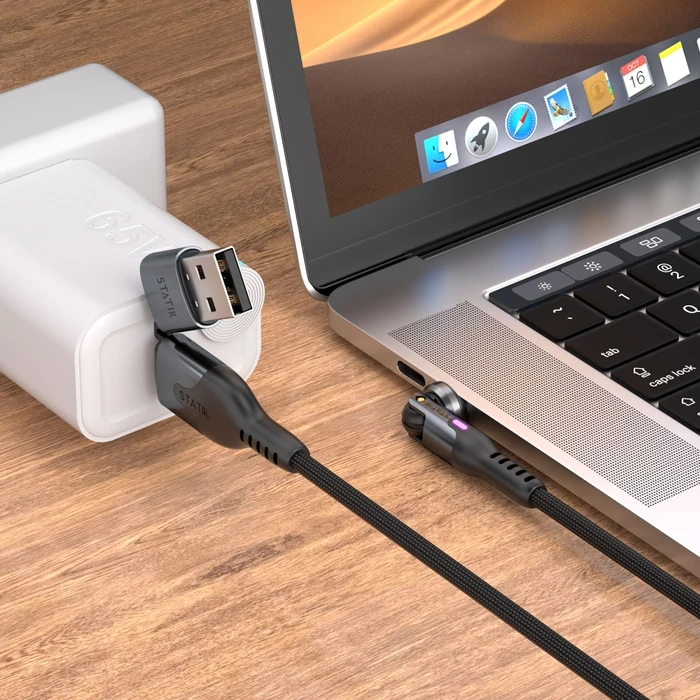 STATIK PowerPivot Pro Braided Rotating USB-C Cable 1m — Black