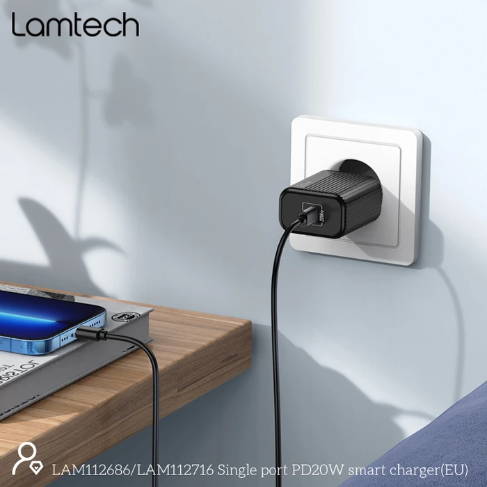 Φορτιστής Πρίζας Lamtech FAST Charger Type-C PD20W Black
