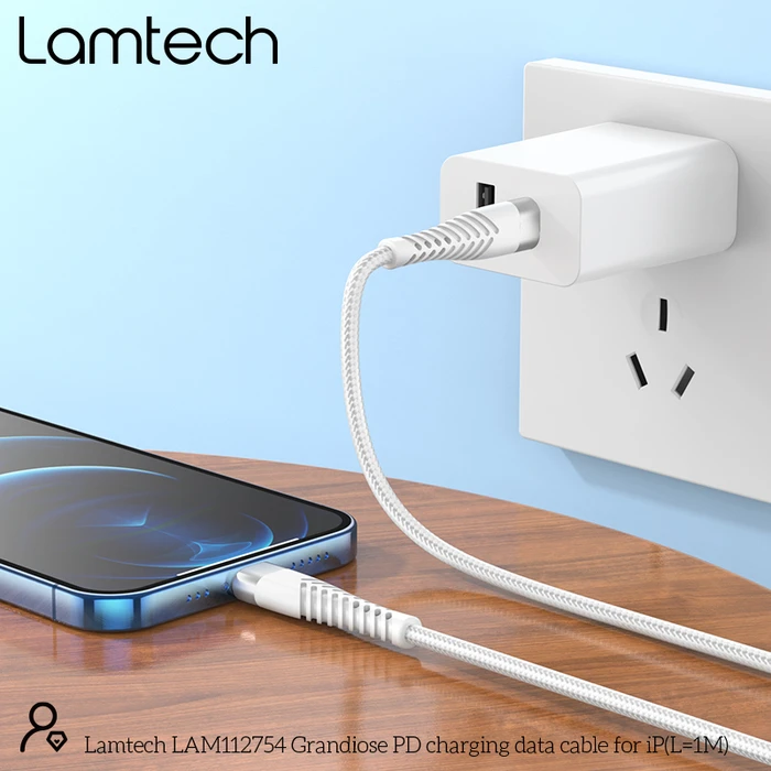 Καλώδιο Lightning Lamtech HQ UNBREAKABLE Type-C to Lightning WHITE 1M