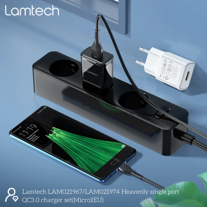 Φορτιστής Πρίζας Lamtech Quick Charger USB3.0 18W With Micro USB 1M Black