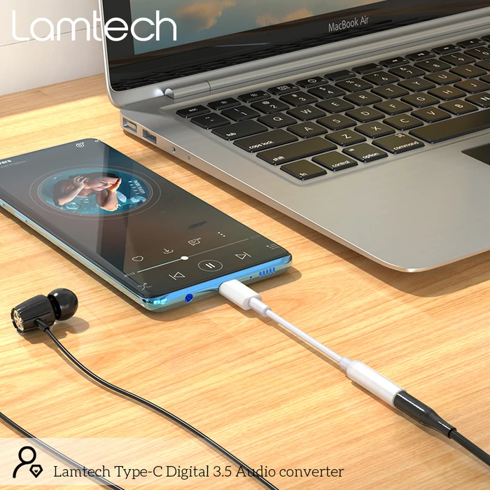 Αντάπτορας USB Lamtech Type-C Audio JACK 3,5mm WHITE