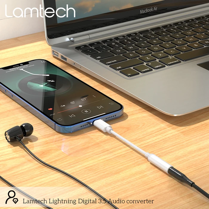 Αντάπτορας 3,5mm Lamtech Lightning Audio JACK WHITE