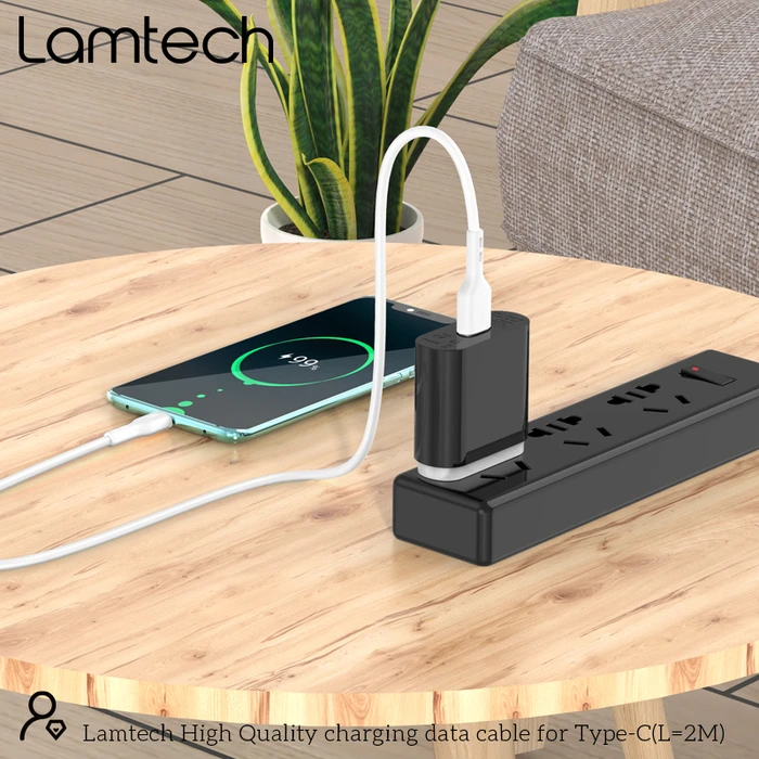 Καλώδιo USB Lamtech Data Type-C 2M WHITE