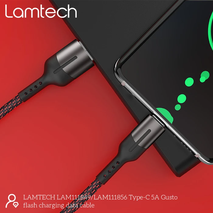 Καλώδιo USB Lamtech USB Type-C Data 5A 1,2M Black