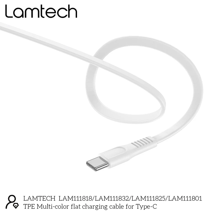 Καλώδιo USB Lamtech Type-C 3.0A FLAT 1M WHITE