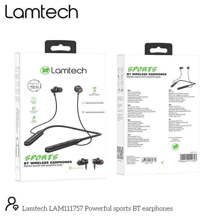 Bluetooth Handsfree Lamtech POWERFUL SPORTS Black