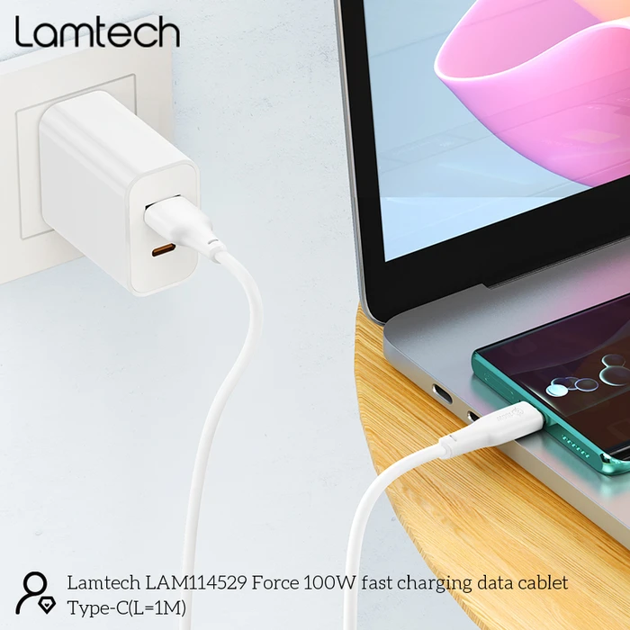 Καλώδιο USB-C Lamtech High Power 1m 100w White