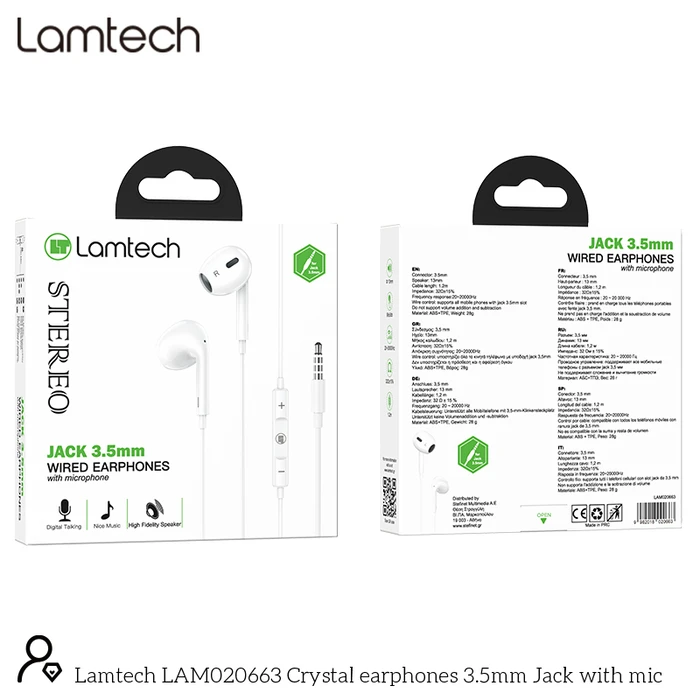 Handsfree Ακουστικά Lamtech Stereo 3,5mm JACK WHITE