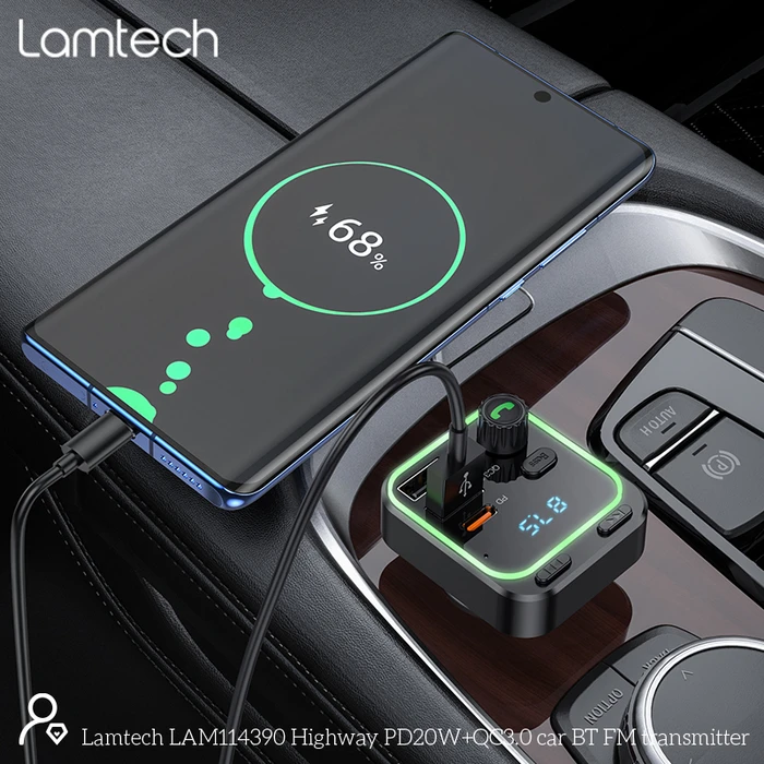 FM Transmitter Lamtech Rgb Bt5.0 Qc3.0 Pd20w