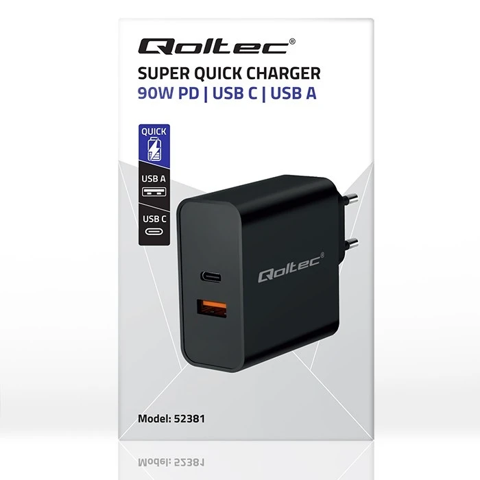 Φορτιστής Πρίζας Qoltec Super Quick Pd 1xusb C, 1xusb, 90w