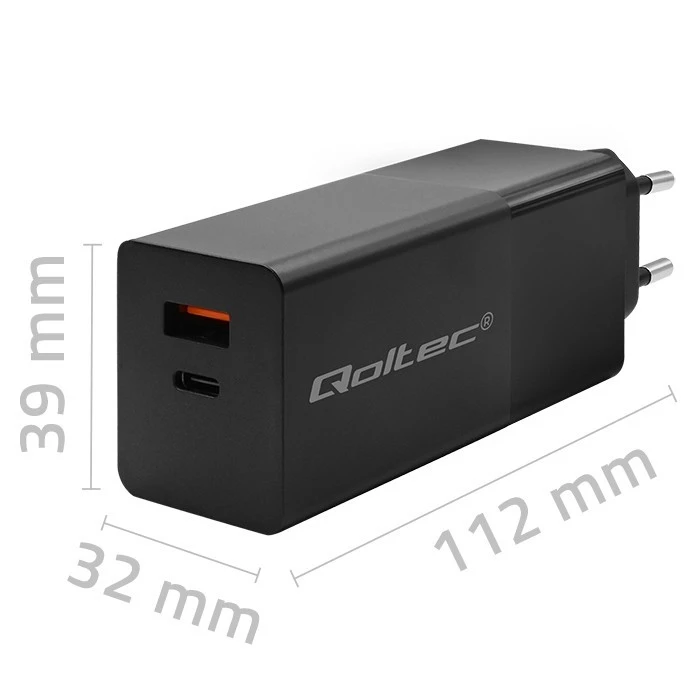 Φορτιστής Πρίζας Qoltec Gan Power Pro 1xusb C, 1xusb, 100w