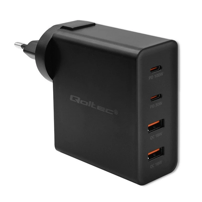 Φορτιστής Πρίζας Qoltec Gan Power Pro 2xusb C, 2xusb, 130w