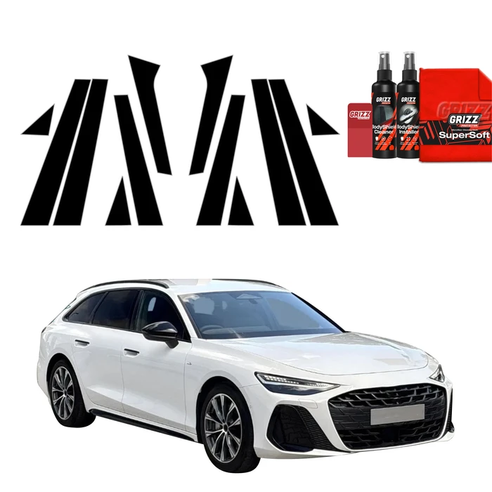 GrizzGlass BodyShield Black Car Pillar Protective Film Audi A6 C9 Avant (2025-2026) [12in1]