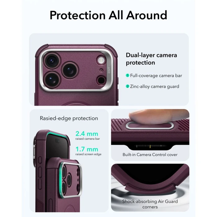 ESR Cyber Tough Kickstand MagSafe Apple iPhone 17 Pro / 18 Pro Deep Burgundy