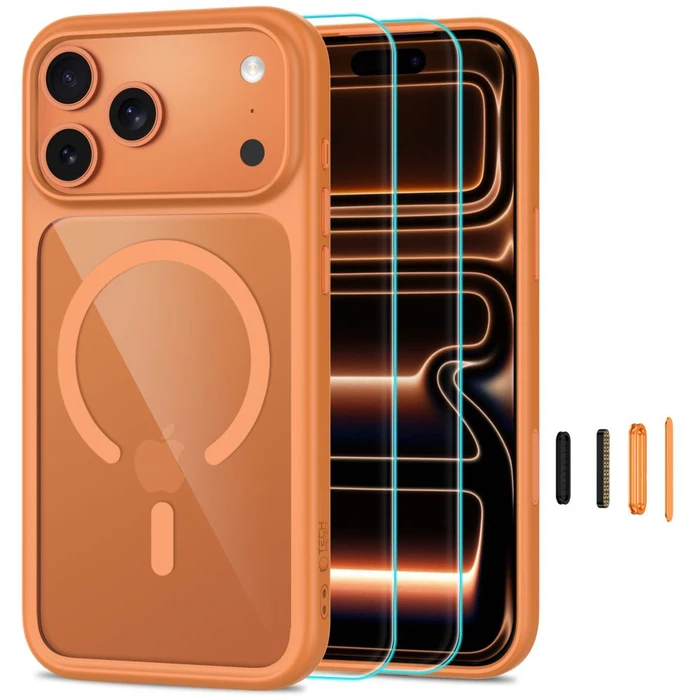 Tech-Protect MagOne MagSafe CC + Glass 2-pack Apple iPhone 17 Pro / 18 Pro Cosmic Orange/clear