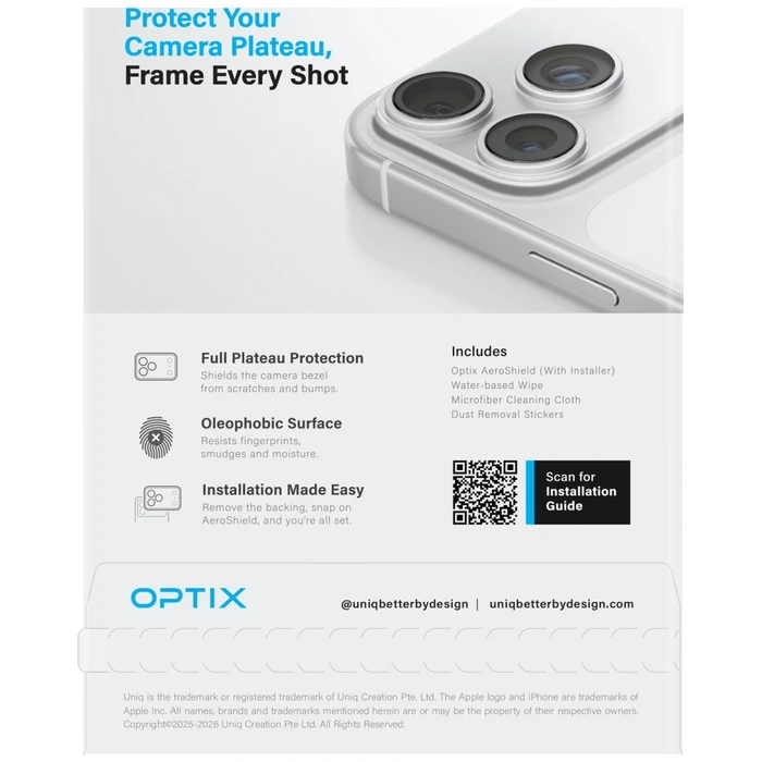 UNIQ Optix Aeroshield Camera Module Protector Apple iPhone 18 Pro Max clear