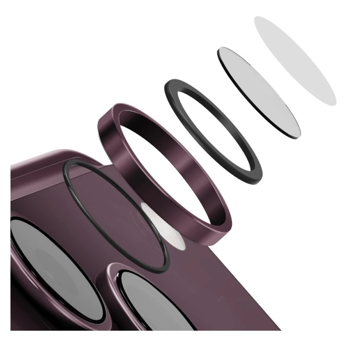 UNIQ Optix Aluguard (DX2) Camera Lens Protector Apple iPhone 18 Pro / iPhone 18 Pro Max burgundy with an applicator