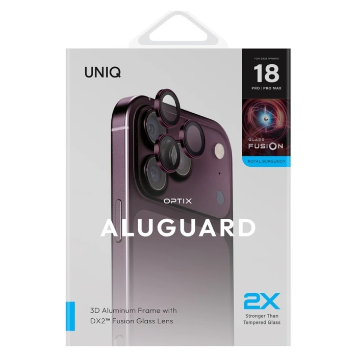 UNIQ Optix Aluguard (DX2) Camera Lens Protector Apple iPhone 18 Pro / iPhone 18 Pro Max burgundy with an applicator