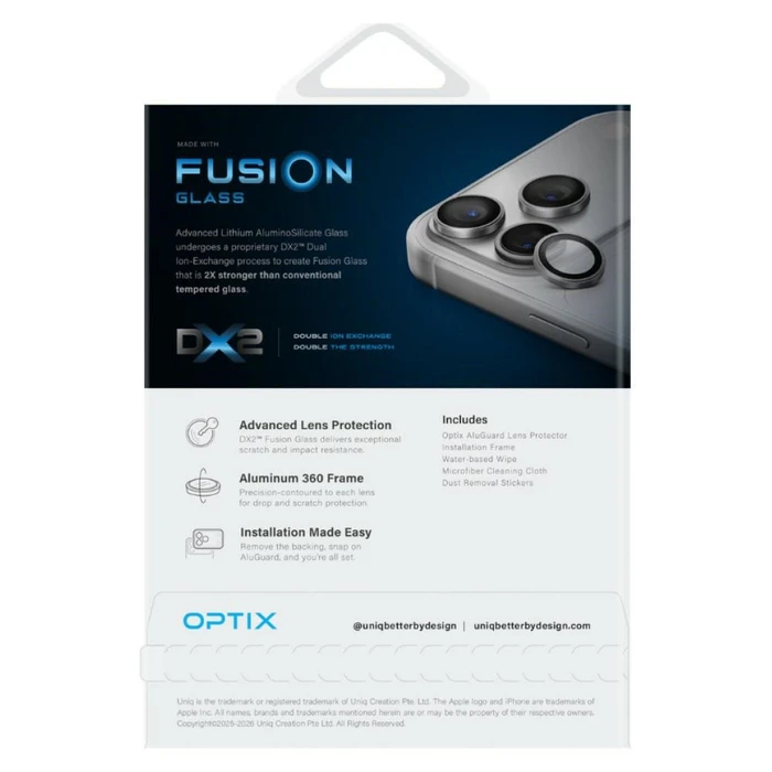 UNIQ Optix Aluguard (DX2) Camera Lens Protector Apple iPhone 18 Pro / iPhone 18 Pro Max silver with applicator