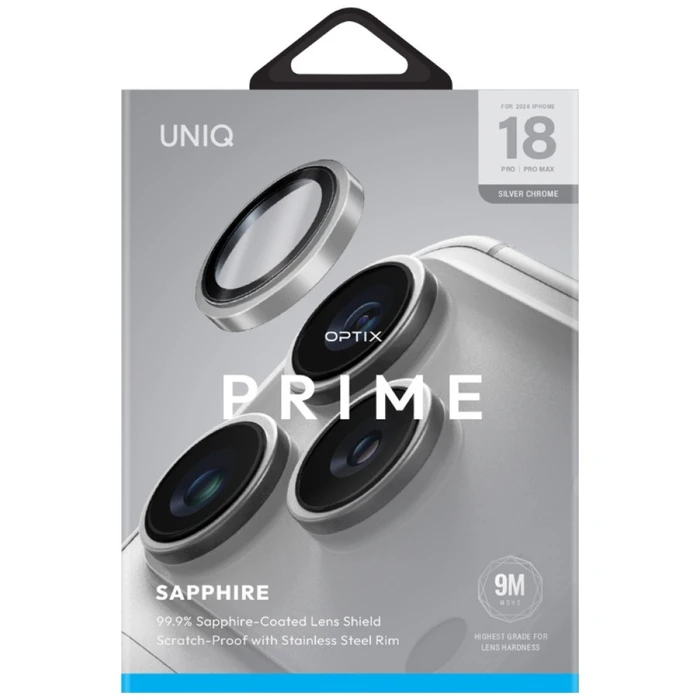 UNIQ Optix Prime Camera Lens Protector Apple iPhone 18 Pro / iPhone 18 Pro Max silver with applicator