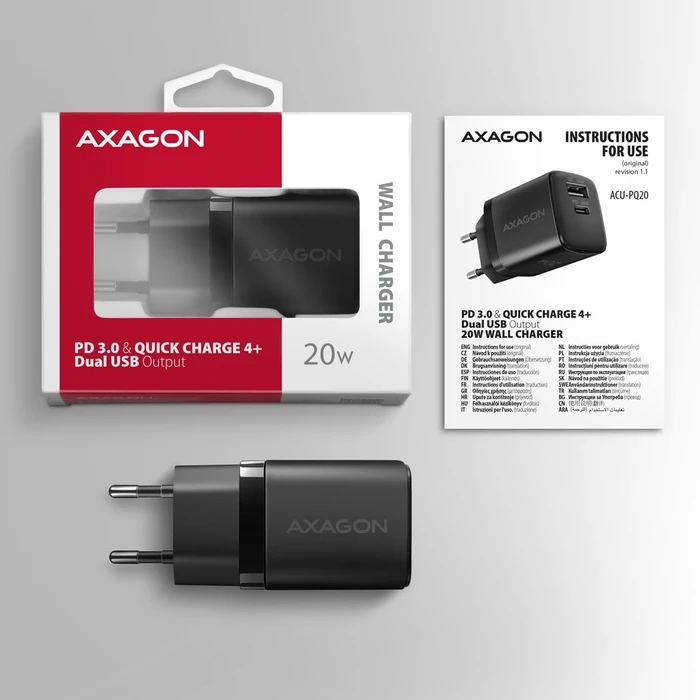 Φορτιστής Πρίζας Axagon Axagon Acu-Pq20 Pd&Qc 20w Black