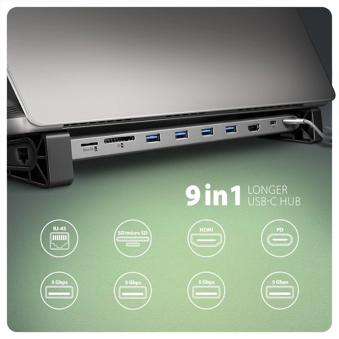 Docking Station Axagon Hmc-10hls Usb 10in1 5gbps,4xusb,Hdmi,Lan,Sd