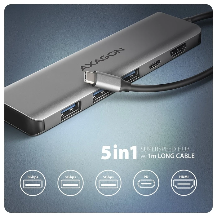 Docking Station Axagon Hmc-5h Usb 5in1 5gb Ps, 3xusb, Hdmi, Pd100w