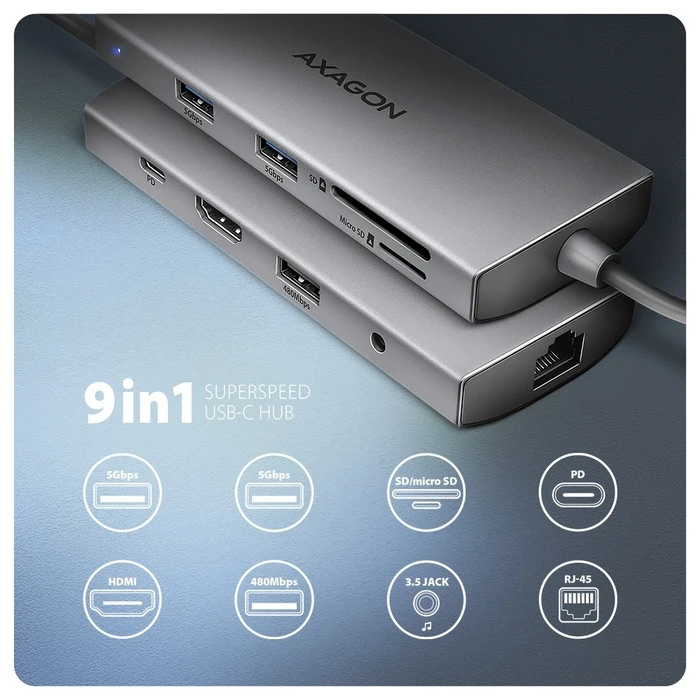 Docking Station Axagon Hmc-8hlsa Usb 8in1 5gbps Hdmi Audio Lan Pd
