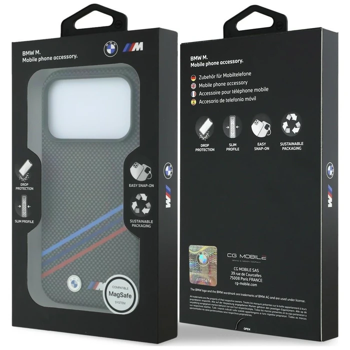 BMW M Quadrille Kevlar Print Tricolor Lines & Metal Logo MagSafe Apple iPhone 18 Pro Max / 17 Pro Max anthracite