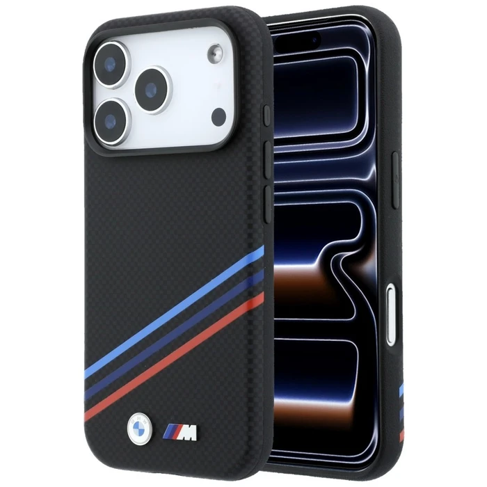 BMW M Quadrille Kevlar Print Tricolor Lines & Metal Logo MagSafe Apple iPhone 18 Pro / 17 Pro black