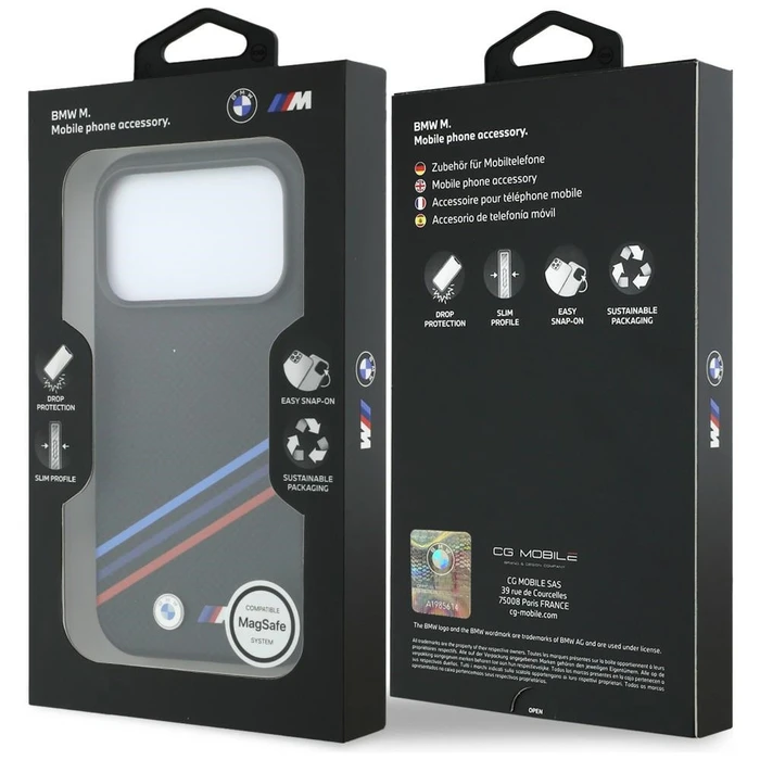 BMW M Quadrille Kevlar Print Tricolor Lines & Metal Logo MagSafe Apple iPhone 18 Pro / 17 Pro black