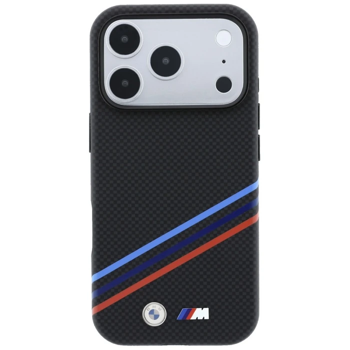 BMW M Quadrille Kevlar Print Tricolor Lines & Metal Logo MagSafe Apple iPhone 18 Pro Max / 17 Pro Max black