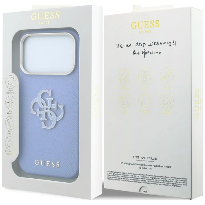 Guess Grained & Big Resin Logo Apple iPhone 18 Pro Max / 17 Pro Max blue