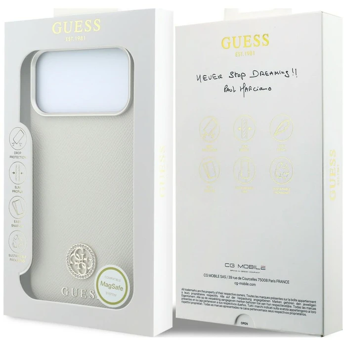 Guess Grained Round Strass Logo MagSafe Apple iPhone 18 Pro / 17 Pro beige