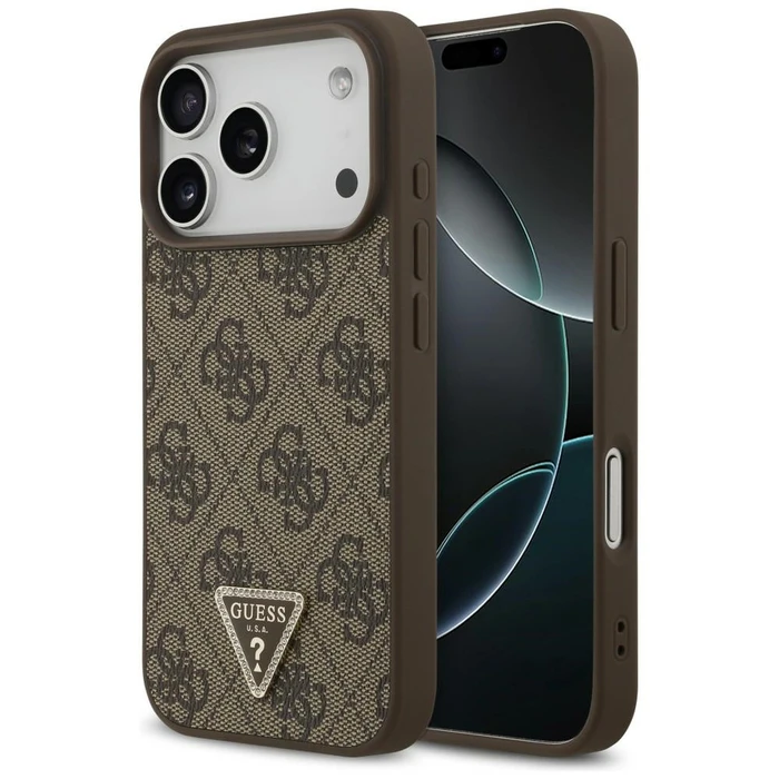 Guess Leather 4G Triangle Strass MagSafe Apple iPhone 18 Pro / 17 Pro brown