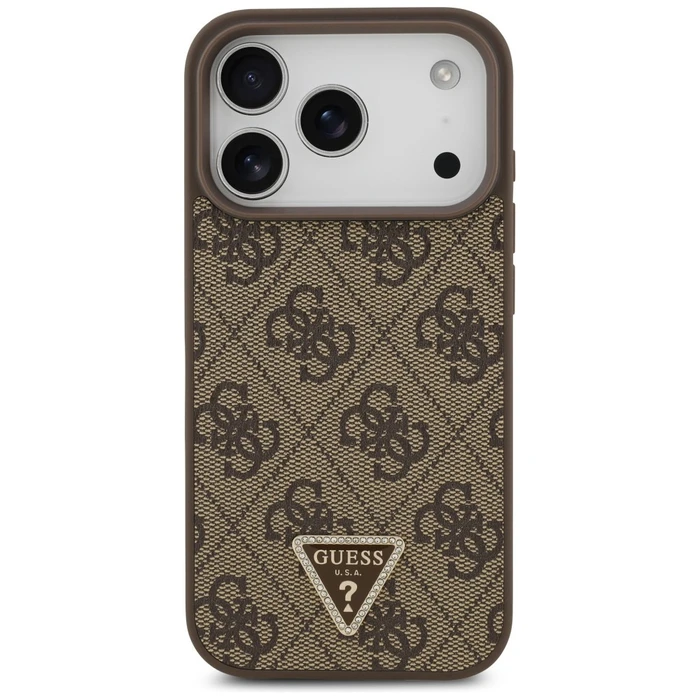 Guess Leather 4G Triangle Strass MagSafe Apple iPhone 18 Pro / 17 Pro brown