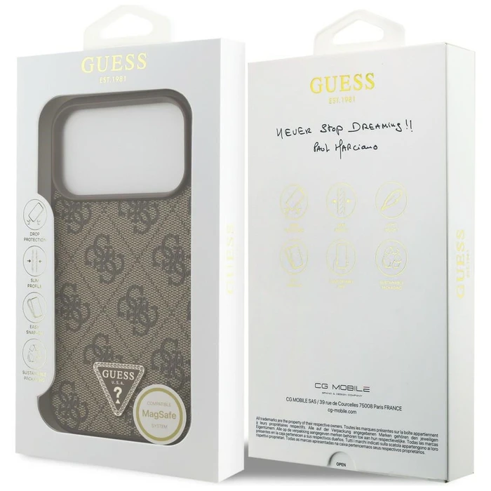 Guess Leather 4G Triangle Strass MagSafe Apple iPhone 18 Pro / 17 Pro brown