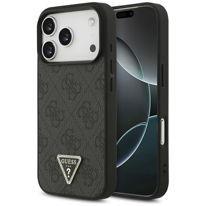 Guess Leather 4G Triangle Strass MagSafe Apple iPhone 18 Pro / 17 Pro black