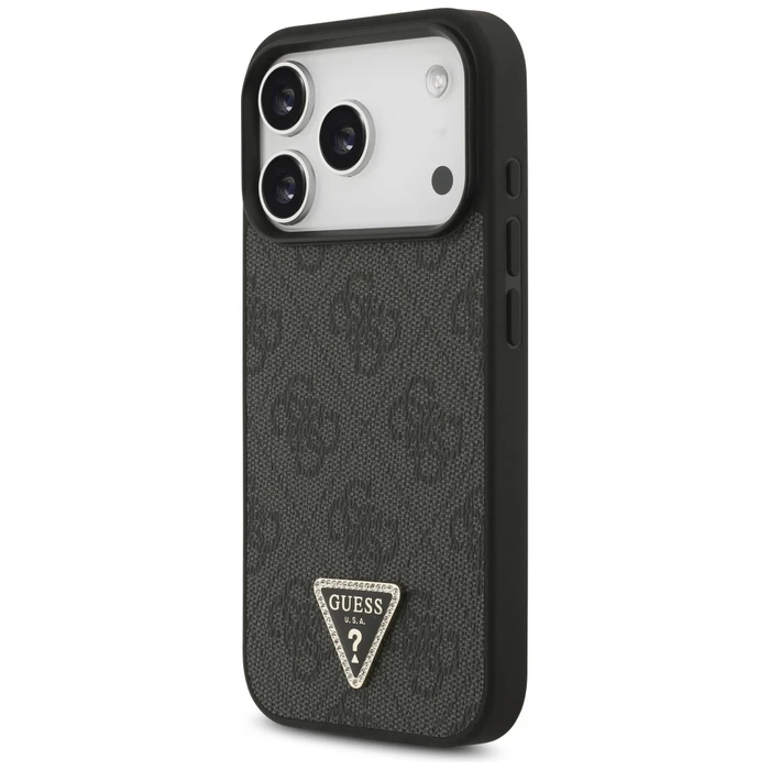 Guess Leather 4G Triangle Strass MagSafe Apple iPhone 18 Pro / 17 Pro black