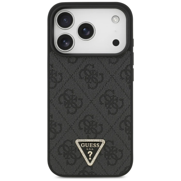Guess Leather 4G Triangle Strass MagSafe Apple iPhone 18 Pro / 17 Pro black