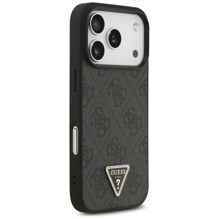 Guess Leather 4G Triangle Strass MagSafe Apple iPhone 18 Pro / 17 Pro black