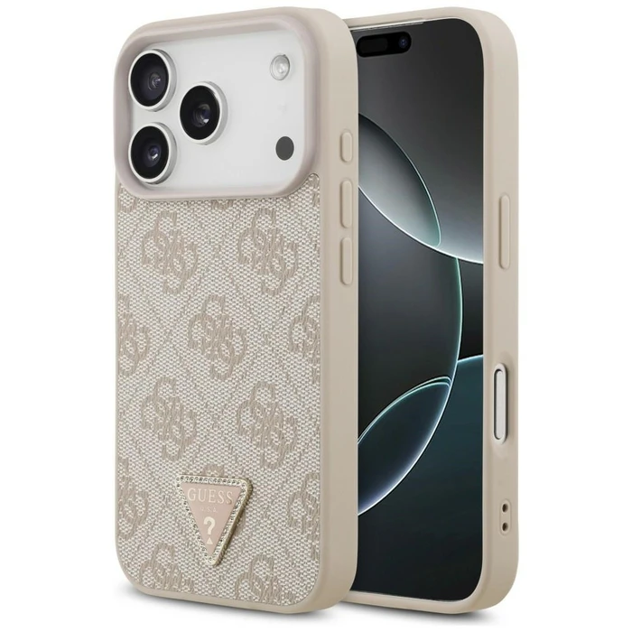 Guess Leather 4G Triangle Strass MagSafe Apple iPhone 18 Pro / 17 Pro pink