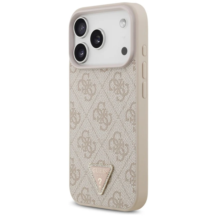 Guess Leather 4G Triangle Strass MagSafe Apple iPhone 18 Pro / 17 Pro pink