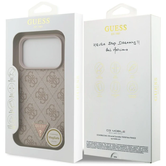 Guess Leather 4G Triangle Strass MagSafe Apple iPhone 18 Pro / 17 Pro pink
