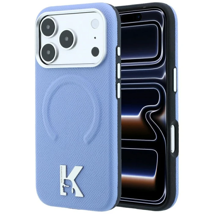 Karl Lagerfeld Grained Embossed Ring & Kameo Logo MagSafe Apple iPhone 18 Pro / 17 Pro light blue